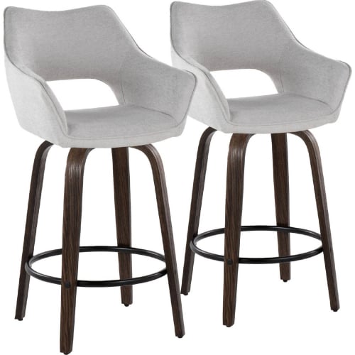 Mustang 26" Swivel Counter Stool in Walnut Glazed Wood & Grey Fabric w/ Black Footrest (Set of 2)